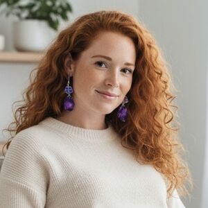 #322 HAND CRAFTED Earrings handcrafted handmade Purple Orchid Czeck Glass Resin